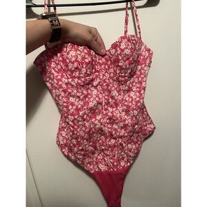 ZARA Women's Pink Floral Bustier Corset Bodysuit Size Small‎